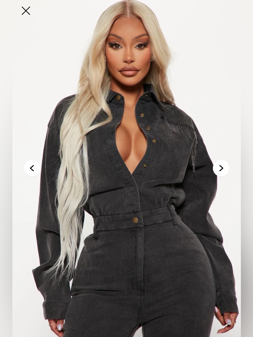 Fashion Nova Charcoal Black Denim Jumpsuit New No Tag